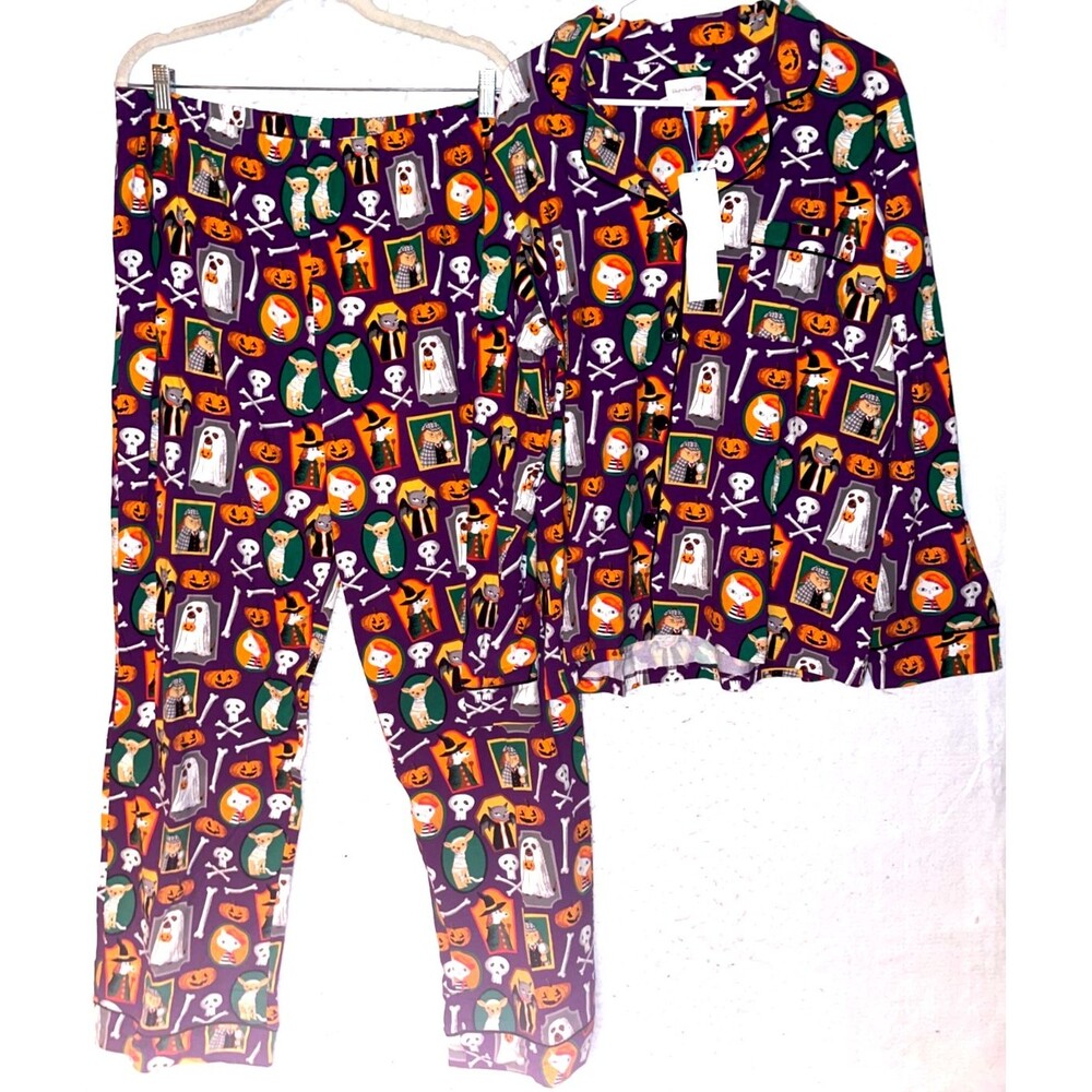 Bed Head Womens XL Pajama Set Sleepwear Halloween Cats Dogs Kitten Puppies NWT